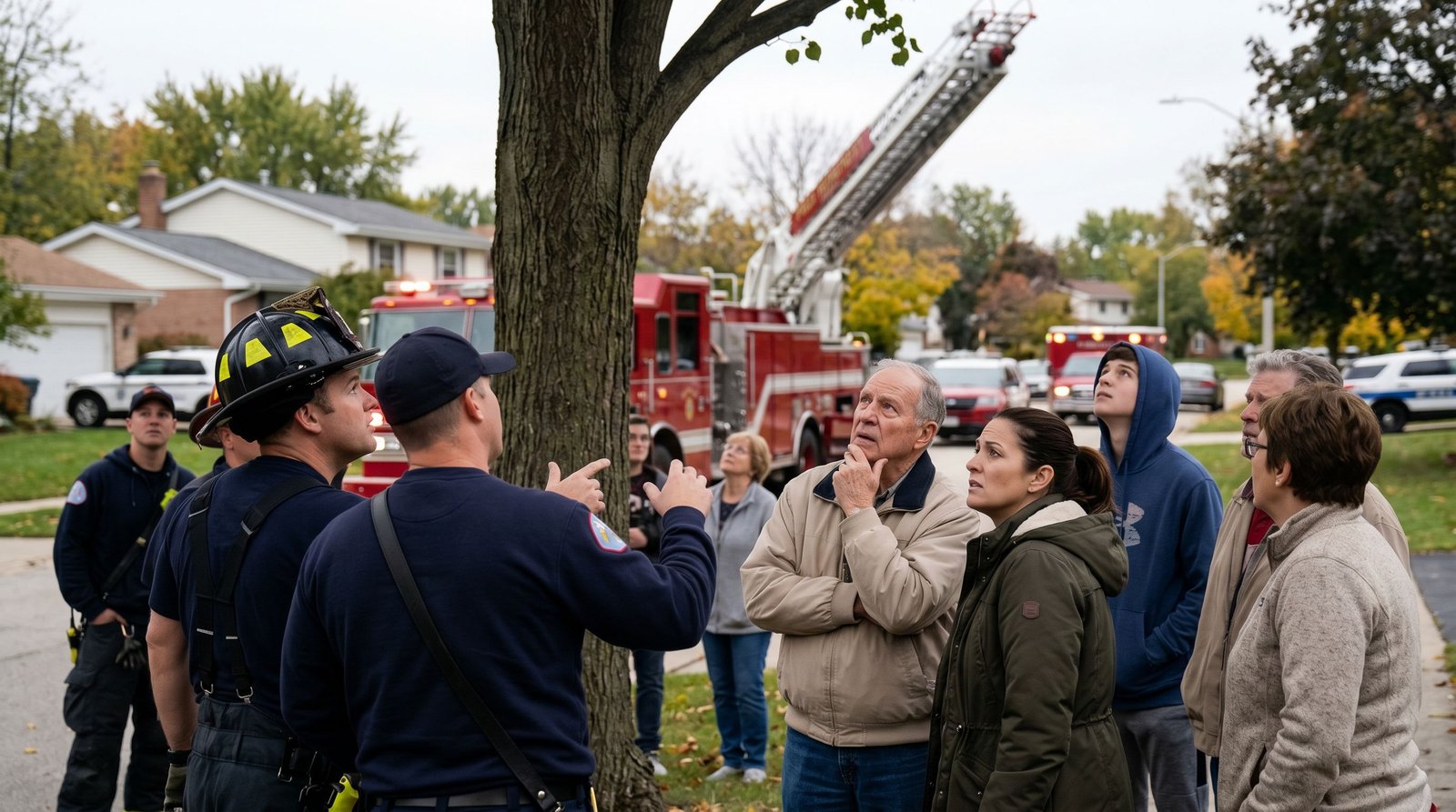 Albany déploie une nacelle pour convaincre un ourson de descendre