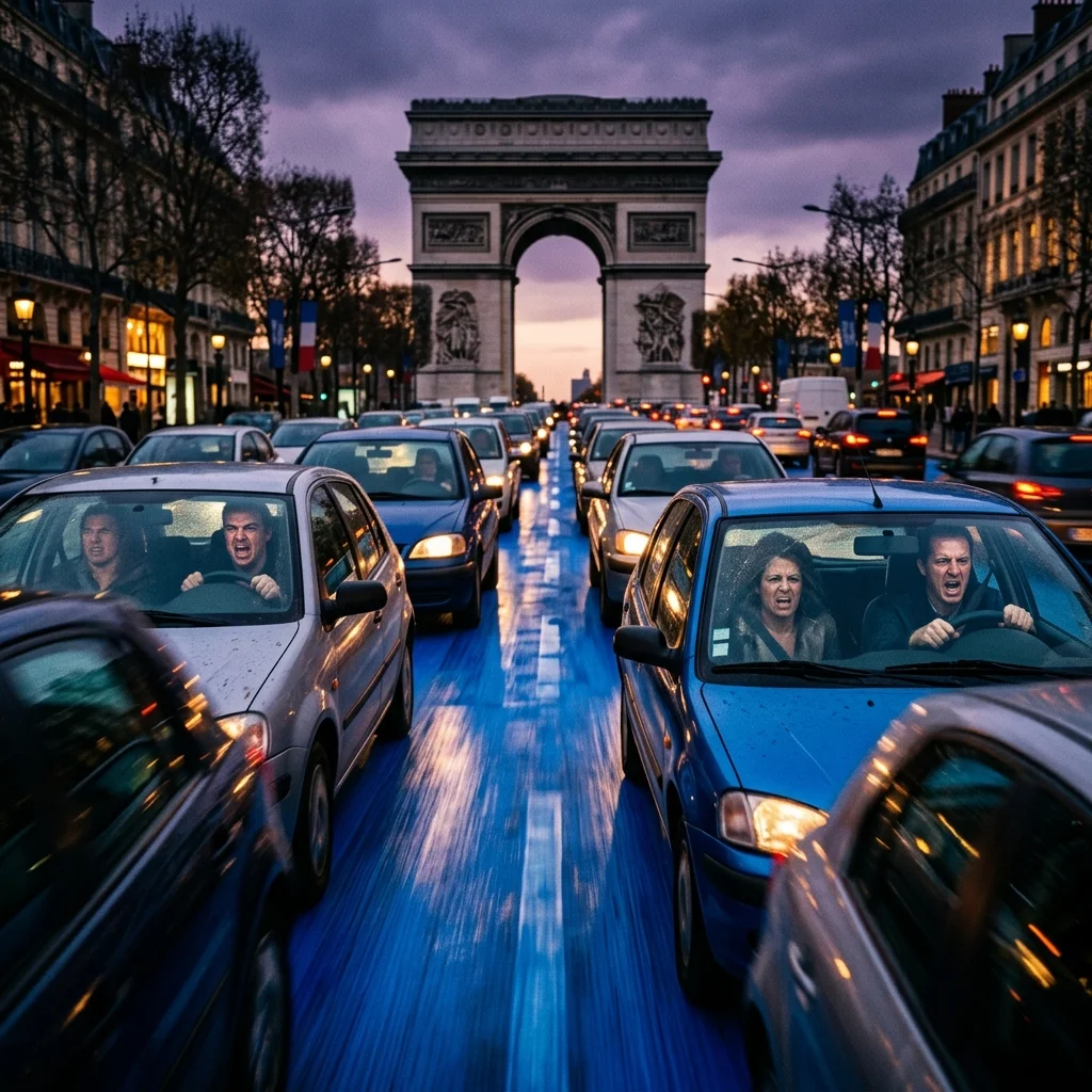 Anne Hidalgo repeint les Champs-Élysées en bleu pour apaiser les automobilistes enragés