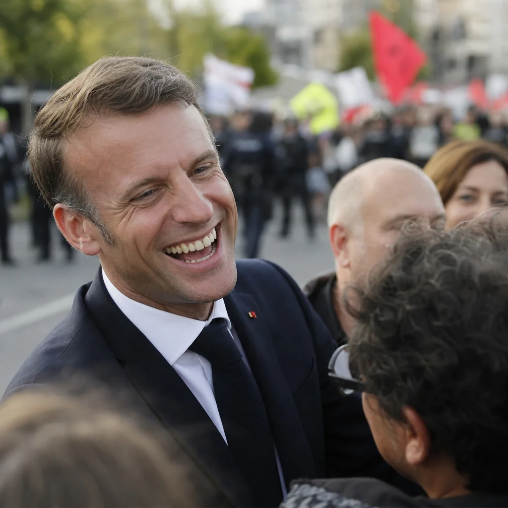 Emmanuel Macron rit aux éclats devant des manifestants en colère sur une vidéo officielle