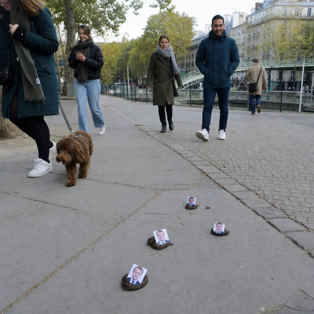 Paris transforme les crottes de chien en portraits officiels de Macron