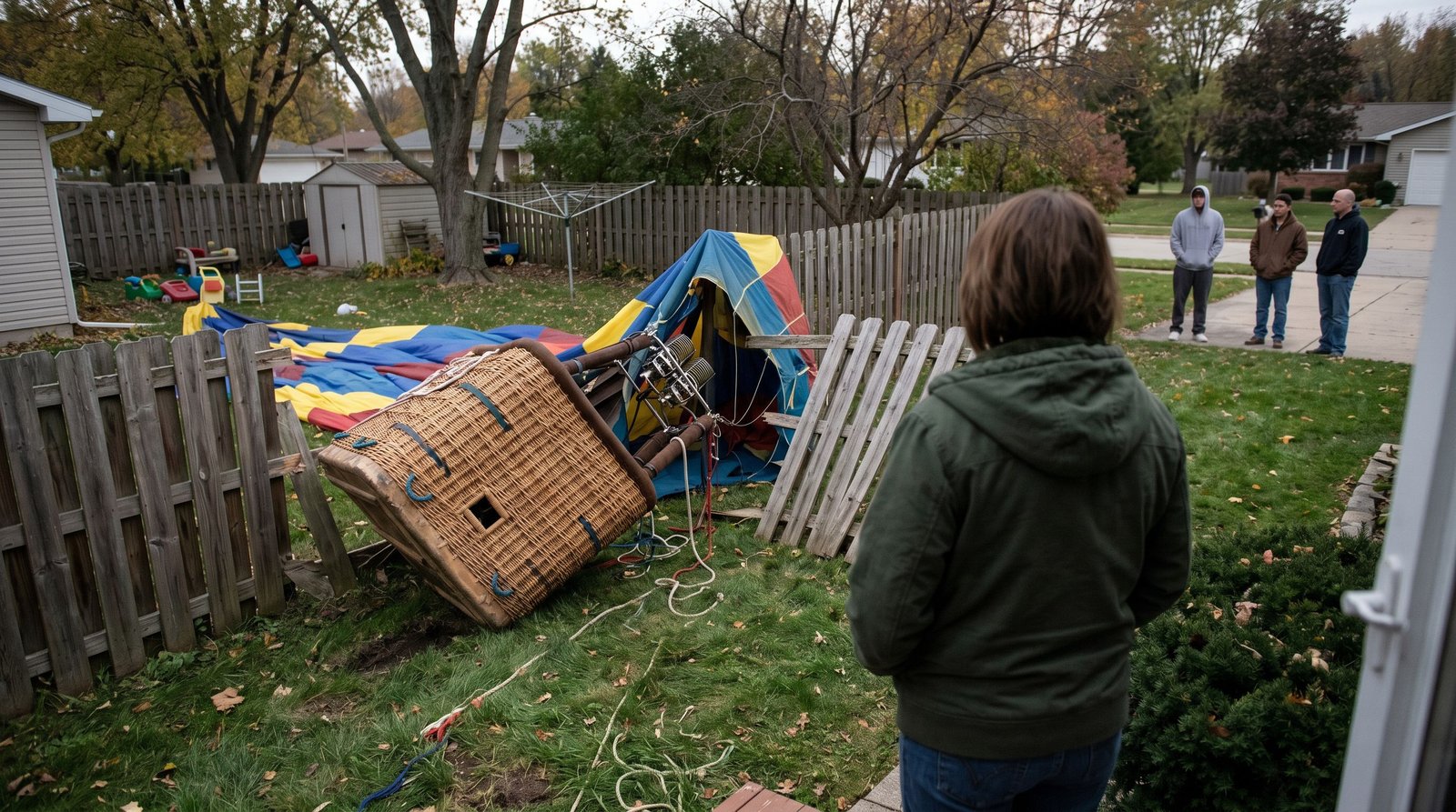 Une montgolfière se pose dans un jardin de Temecula à court de vent